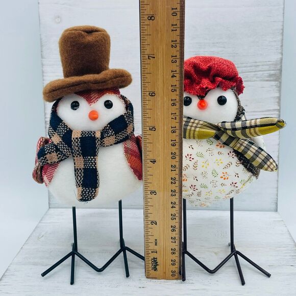 Fall Harvest Male Female Fabric Birds in Tophat Scarves Metal Legs/Feet - Picture 9 of 9